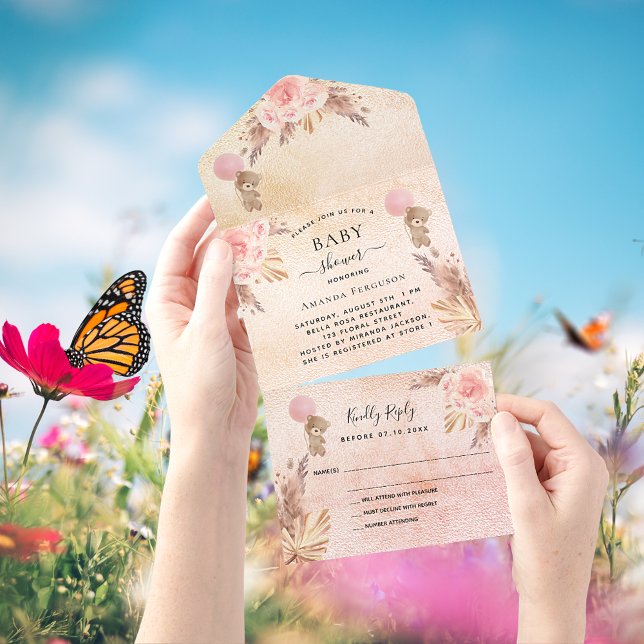 Baby Shower Teddy Pampas Rose Goldflorchen UAWG All In One Einladung (Von Creator hochgeladen)