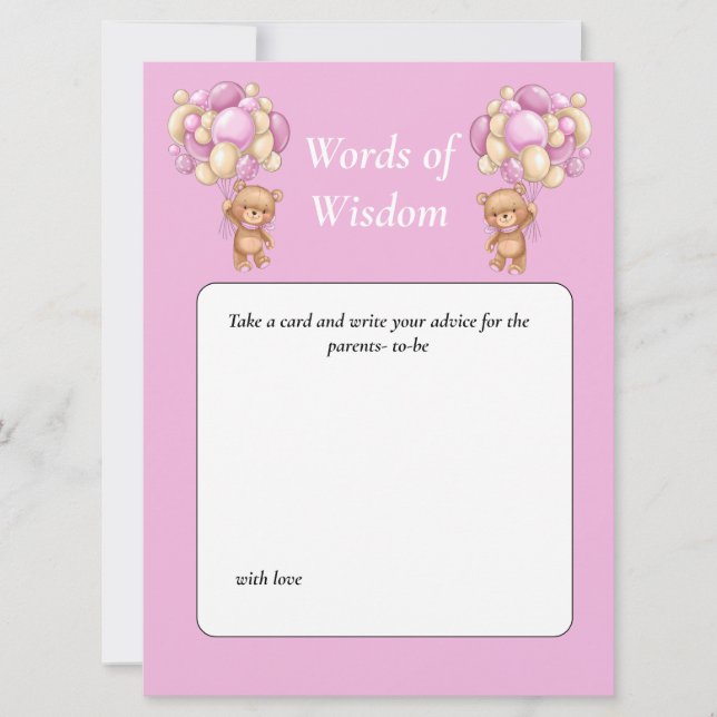 Baby Shower Teddy Wisdom Pink Einladung (Vorderseite)