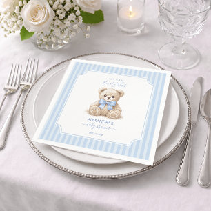 Baby Shower Teddybär & Blau gestreifter Bär Wartet Serviette