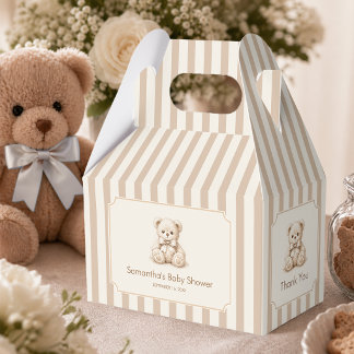 Baby Shower Teddybär und braune Streifen Danke Geschenkschachtel