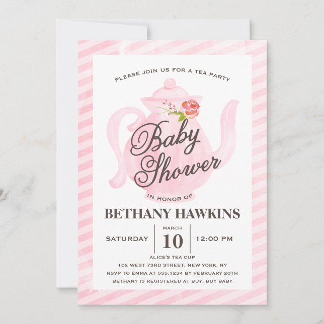 Baby Shower Tee Party | Babyparty Einladung (Vorderseite)