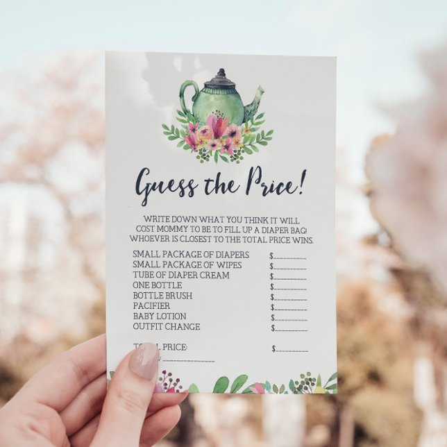 Baby Shower Tee Party Raten Sie die Preis-Game-Kar Einladung (Von Creator hochgeladen)