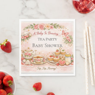 Baby Shower Teeparty Einladung Rosa Blumen Süß Serviette