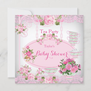 Baby-Shower-Teeparty Vintage-Spitze Rosa Floral D Einladung