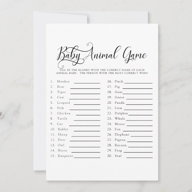 Baby Shower Text Nur Baby Animal Game Einladung (Vorderseite)