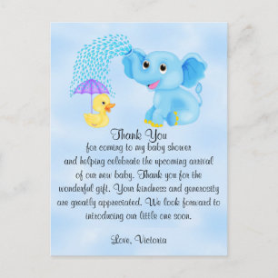 Baby Shower Thank You Boy Elephant Postkarte