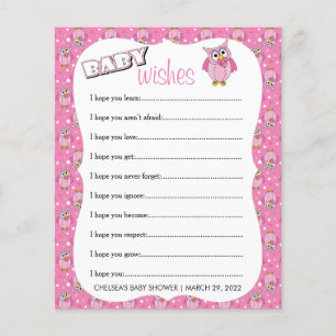 Baby Shower Thema rosa Punkte Eule - Baby Wünsche Flyer