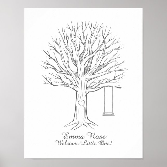 Baby Shower Thumbprint Tree GuestBook Poster (Vorne)