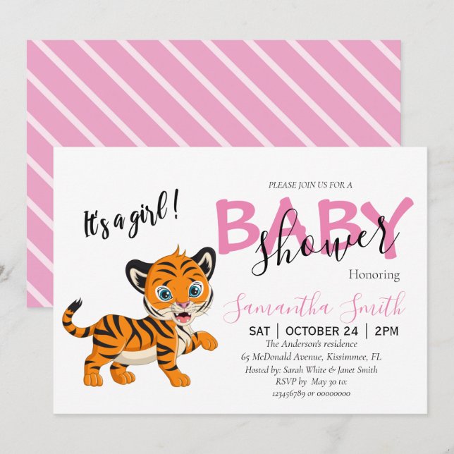 Baby Shower tiger Girl Ankündigung (Vorne/Hinten)
