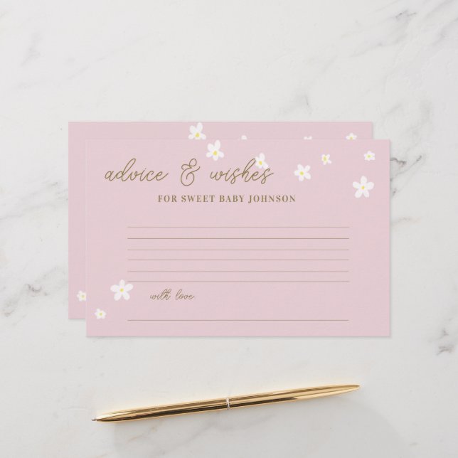 Baby Shower Time Kapselkarten Daisies Pastel Pink Briefpapier (Vorderseite/Rückseite Beispiel)