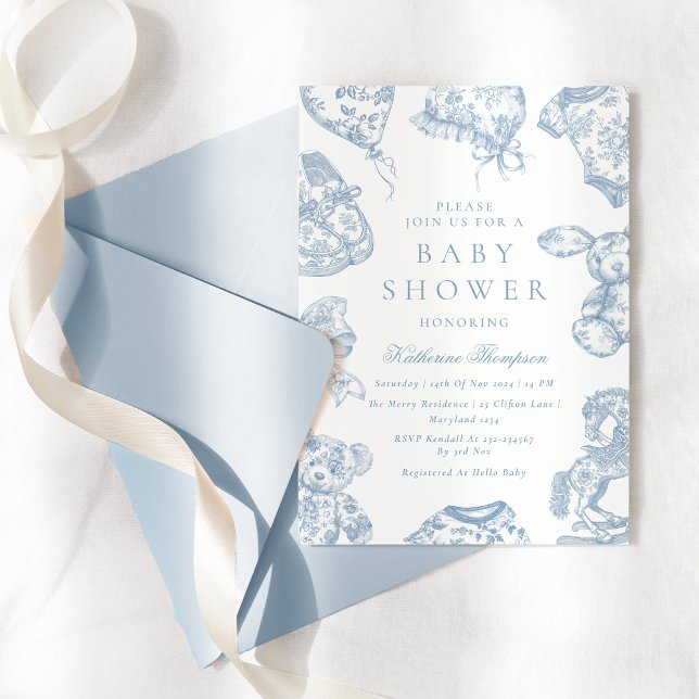 Baby shower Toile de Jouy Blue Boy Invitation (Créateur téléchargé)