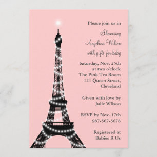 Baby shower Tour Eiffel Invitation (rose)