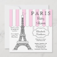 Baby shower Tour Eiffel Paris Rose Invitation
