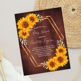Baby shower tournesol bois brun invitation
