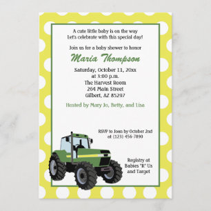Baby shower tracteur vert 5x7 Invitation (Jaune)