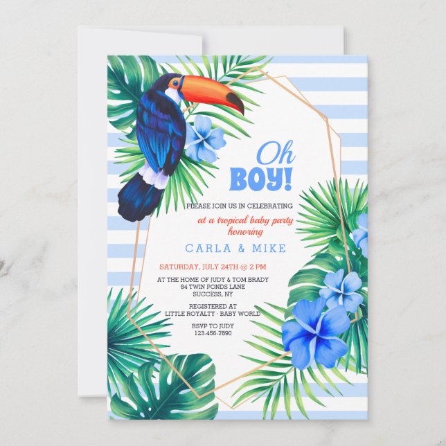 Baby shower tropical Bleu Invitation (Devant)