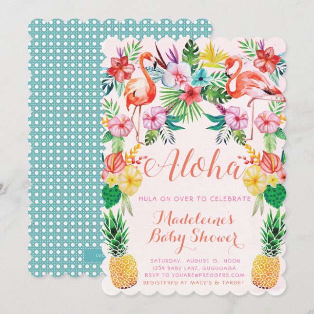 Baby shower tropical de Luau Invitation (Devant / Derrière)