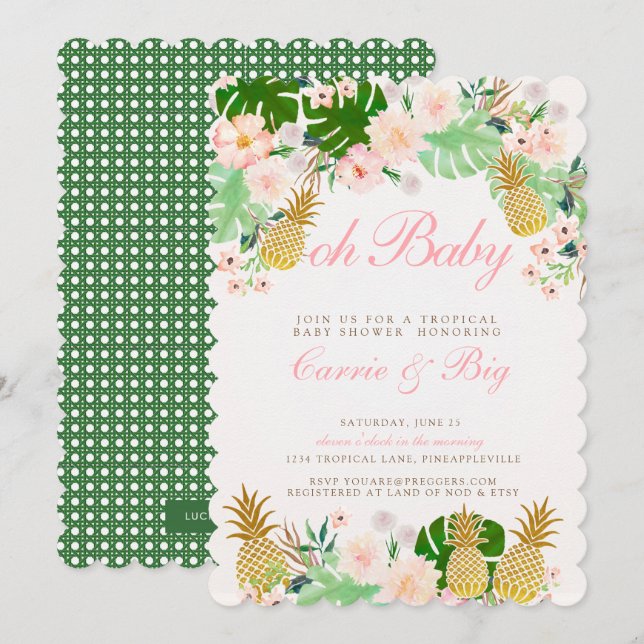 Baby shower tropicale ananas Invitation (Devant / Derrière)