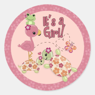 Baby shower TURTLE Une fois sur un autocollant ron