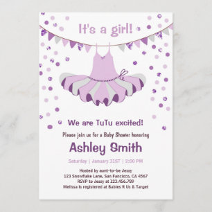 Baby shower TuTu Purple Invitation d'argent