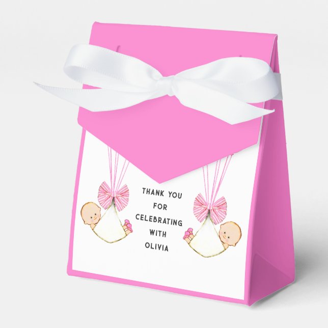 Baby Shower Twin Girls Danke Geschenkschachtel (Vorderseite)