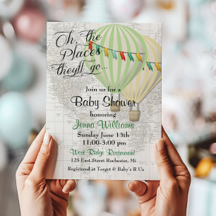 Baby shower Twin Hot Air Balloon Invitation
