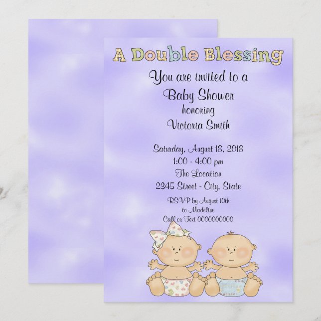 Baby Shower Twins Boy Girl Einladung (Vorne/Hinten)