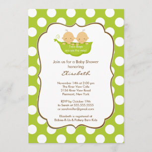 Baby shower Twins Boys Invitation Little Pea Pod