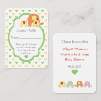  Baby Shower Twins Elephants Diaper Raffle Begleitkarte