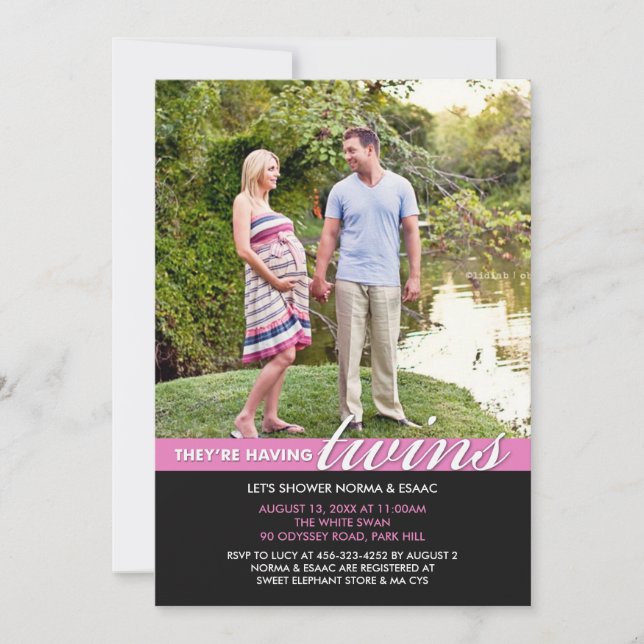 Baby shower Twins Photo Invitation (Devant)