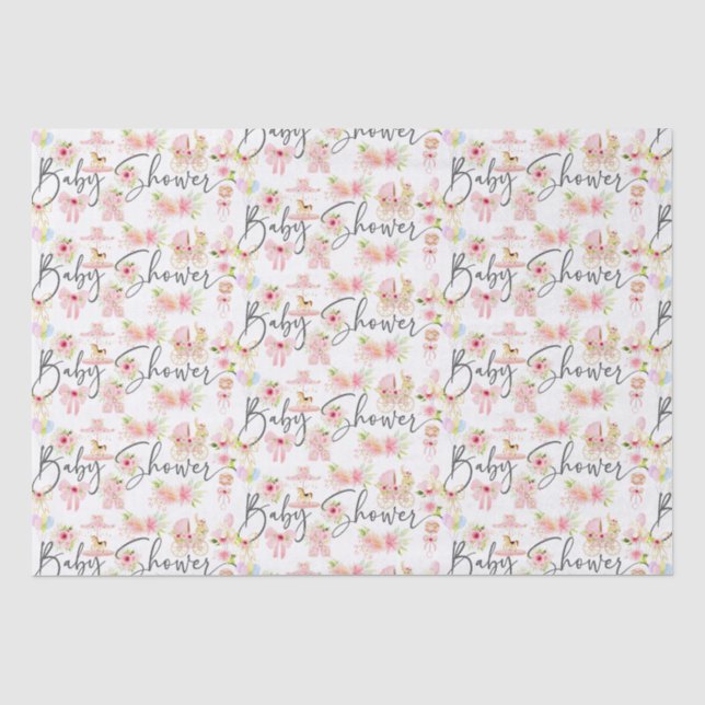 Baby Shower Typografie Neugeborene Symbole Muster Seidenpapier (Vorderseite)