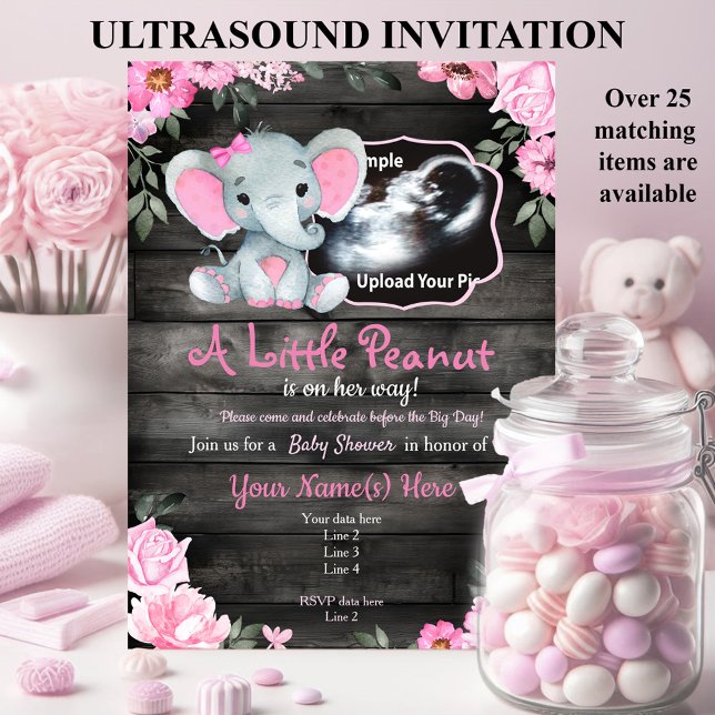 Baby shower Ultrasound Pink Elephant invitation (Créateur téléchargé)