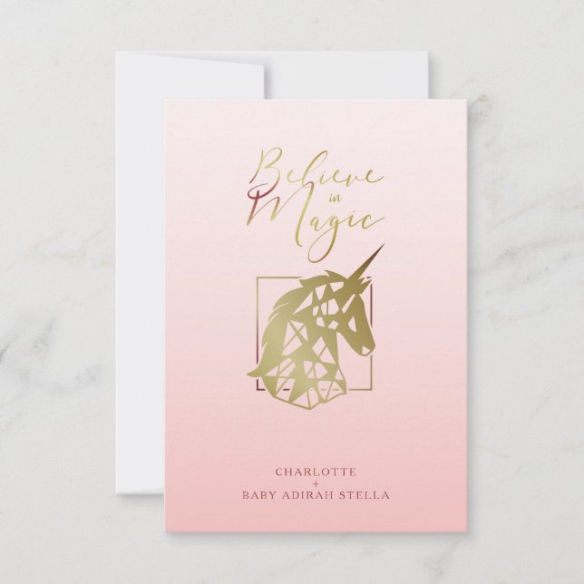 Baby Shower Unicorn | Believe in Magic Pink Blush (Vorderseite)