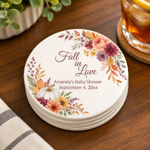 Baby-Shower-Unterlagen 'Fall in Love' Runder Pappuntersetzer