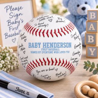 Baby Shower Unterschriften zuerst  Baseball