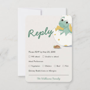 Baby shower vert Dino Egg Menu Choix Carte RSVP