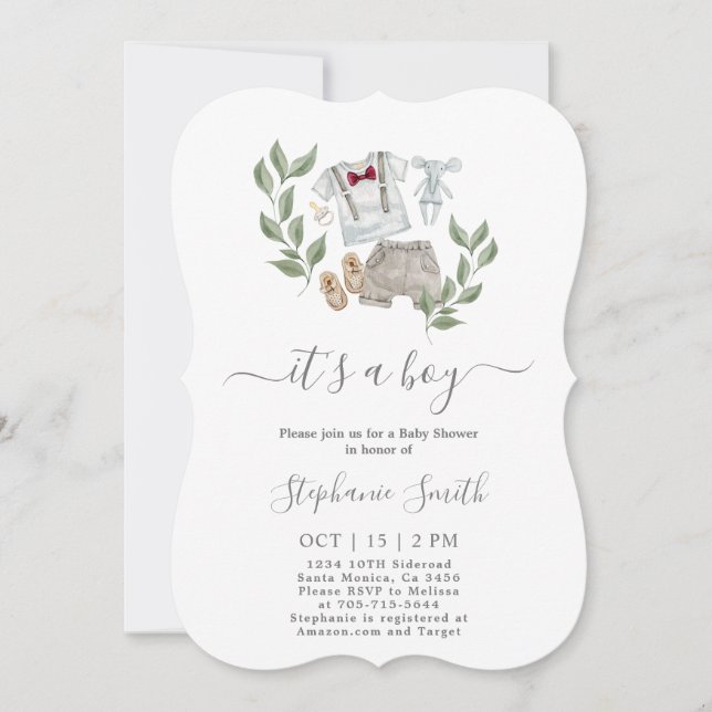 Baby shower Vêtements pour bébés Invitation garçon (Devant)