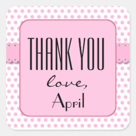 BABY SHOWER Vielen Dank Pink Polka Dots V11A Quadratischer Aufkleber