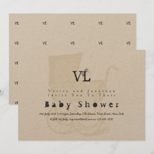 Baby shower vintage Invitations Kraft Pram Gold