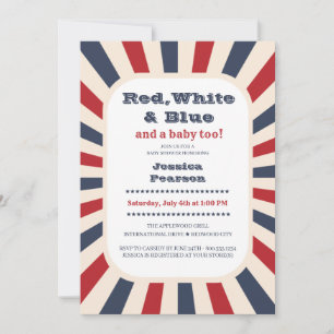 Baby shower vintage Rouge Blanc et Bleu Invitation