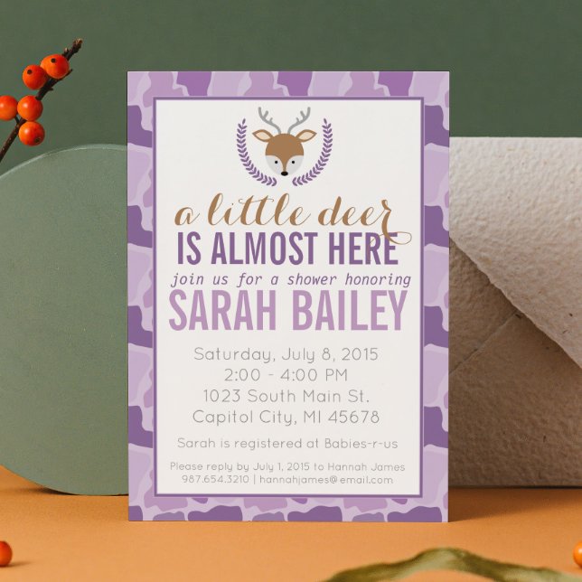 Baby shower violet Camo Little Deer Invitation (Créateur téléchargé)