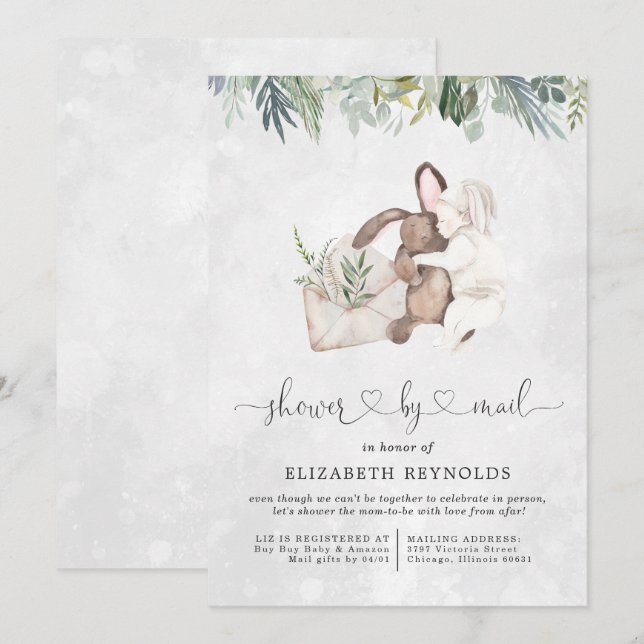 Baby shower virtuel par invitation par courrier (Devant / Derrière)