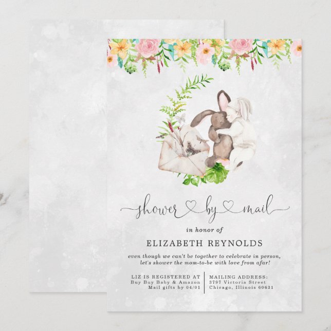 Baby shower virtuel par invitation par courrier (Devant / Derrière)