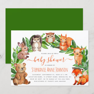 Baby-Shower-Waldtiere-Aquarellbogen Süß Einladung