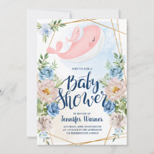 Baby shower Watercolor Pink Whale Invitation