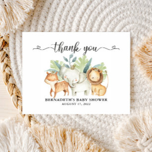 Baby-Shower-Watercolor-Safari-Tiere-Dankeschön Postkarte
