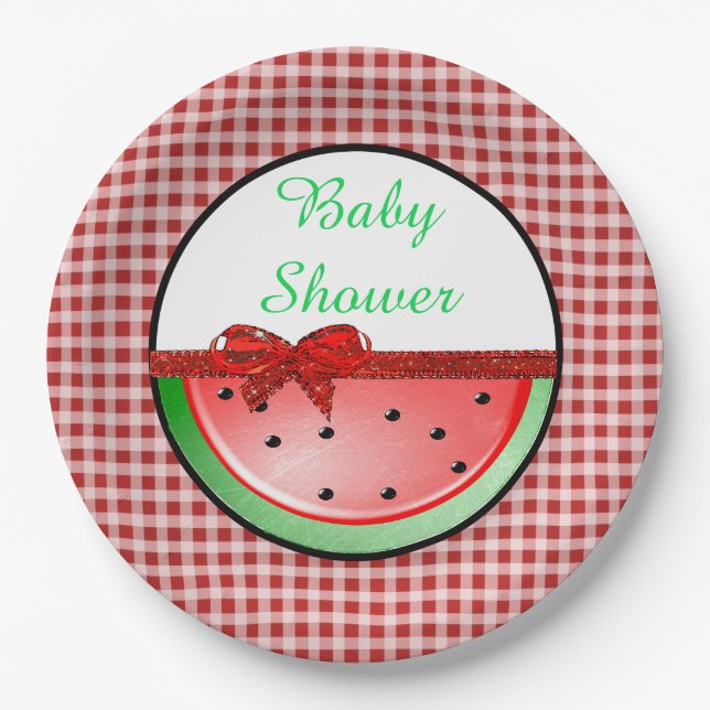 Baby Shower Watermelon Red Green Gingham Teller (Vorderseite)