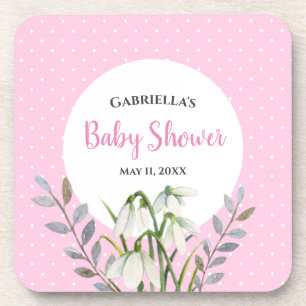 Baby-Shower Weiße Schneeglöckchen Rosa Punkte Getränkeuntersetzer