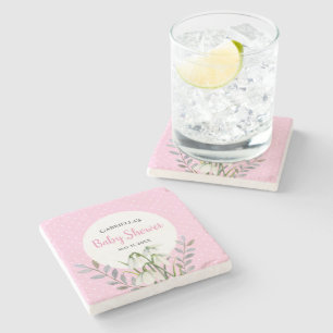 Baby-Shower Weiße Schneeglöckchen Rosa Punkte Steinuntersetzer
