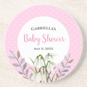 Baby Shower Weiße Schneetropfen Rosa Punkte Getränkeuntersetzer